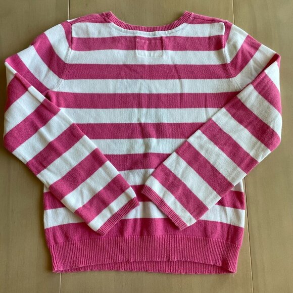 Mini Boden Girl's 100% Cotton Pink & White Striped Pear Fruit Sweater - Size 7-8 - Picture 5 of 7
